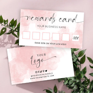 Blush Pink Watercolor Elegant Script Logo Salon Loyalty Card