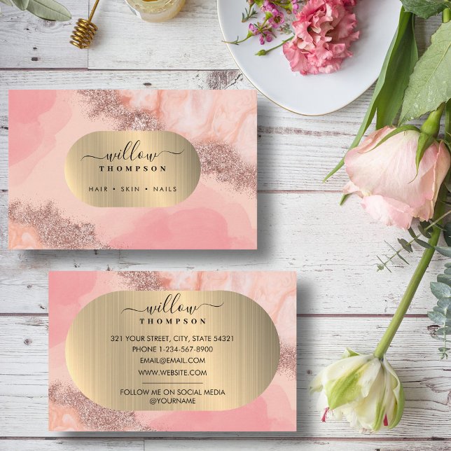 Blush Pink Watercolor Faux Gold Foil Professional Business Card (Blush Pink Watercolor Faux Gold Foil Professional Business Card)