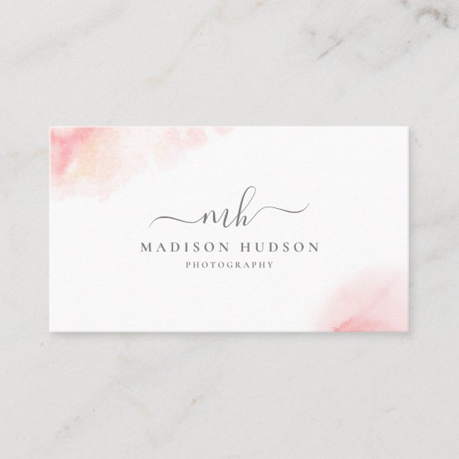 Blush Pink Watercolor Feminine Business Card (Front)