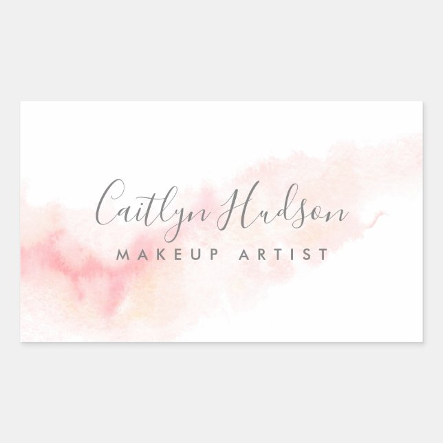 Blush Pink Watercolor Feminine Business Card Rectangular Sticker (Front)
