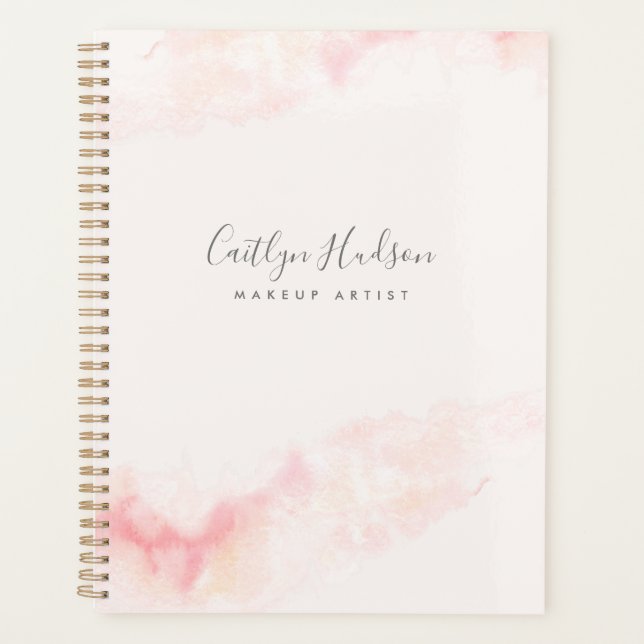 Blush Pink Watercolor Feminine Makeup artist  Note Planner (Front)