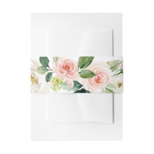 Blush Pink Watercolor Floral Arrangement Invitation Belly Band