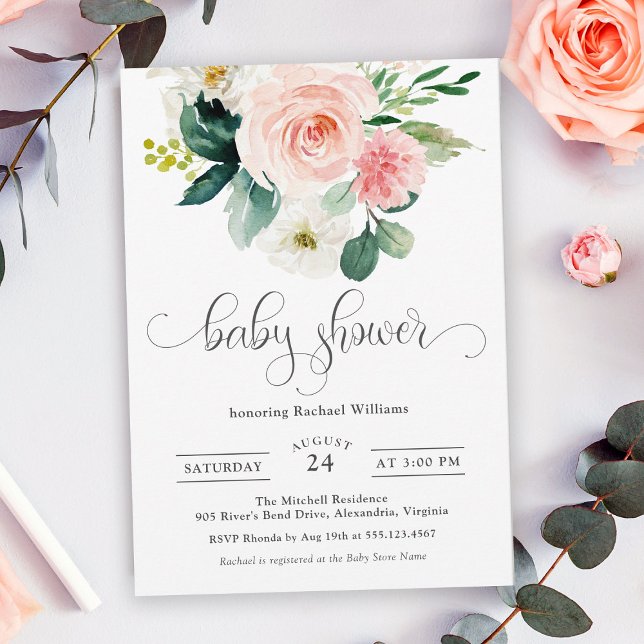 Blush Pink Watercolor Floral Baby Shower Invitation (Creator Uploaded)