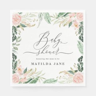 Blush pink watercolor floral baby shower napkin