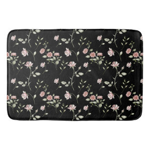 Blush Pink Watercolor Floral Black Bath Mat