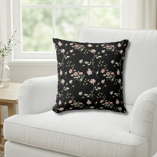 Blush Pink Watercolor Floral Black  Cushion