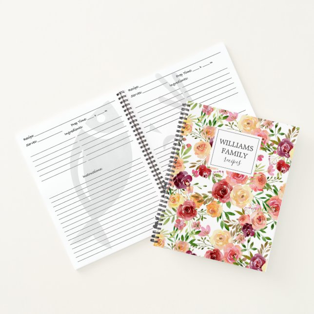 Blush Pink Watercolor Floral Boho Custom Family Notebook (Inside)