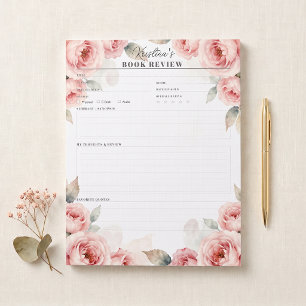 Blush Pink Watercolor Floral Book Review Log Notepad
