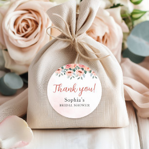 Blush Pink Watercolor Floral Bridal Shower Classic Round Sticker