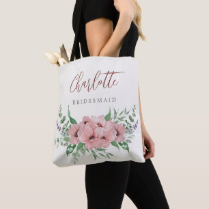 Blush pink watercolor floral Bridesmaid tote