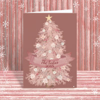 Blush Pink Watercolor Floral Christmas Tree Folded