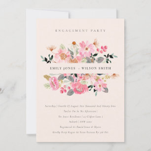 Blush Pink Watercolor Floral Engagement Invite