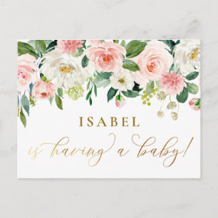 Blush Pink Watercolor Floral Farmhouse Baby Shower Postcard
