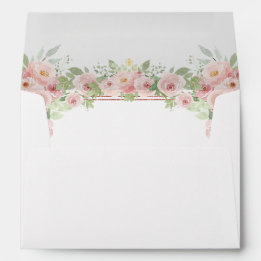 Blush Pink Watercolor Floral Glitter Quinceanera Envelope