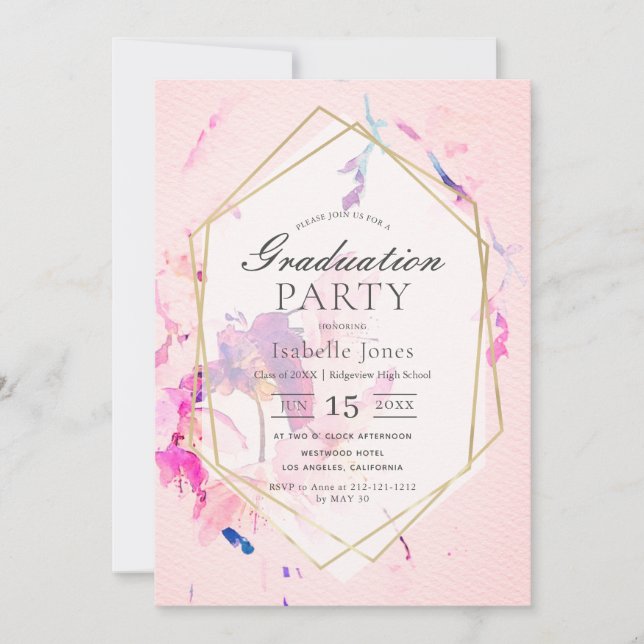 Blush Pink Watercolor Floral Graduation Invitation (Front)