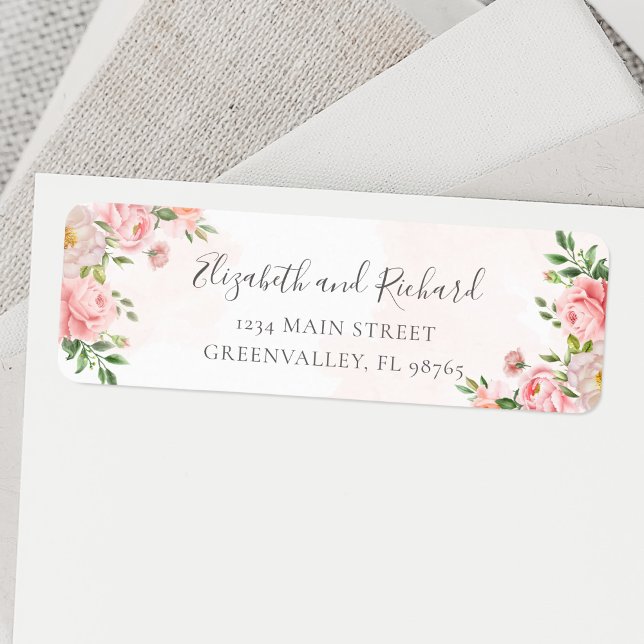 Blush Pink Watercolor Floral Greenery Address (Creator Uploaded)