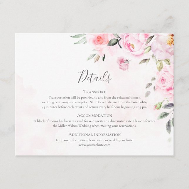 Blush Pink Watercolor Floral Greenery Wedding Enclosure Card (Front)