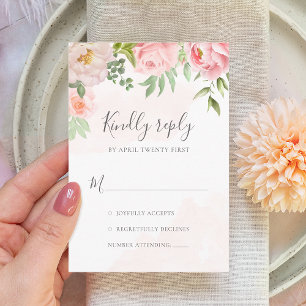 Blush Pink Watercolor Floral Greenery Wedding RSVP Card