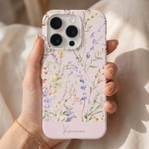 Blush Pink Watercolor Floral iPhone 15 Pro Case