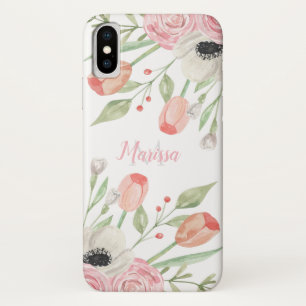 Blush Pink Watercolor Floral Monogram iPhone X Case