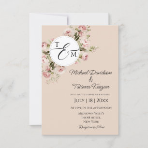 Blush Pink Watercolor Floral Monogram Wedding Invitation