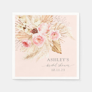 Blush Pink Watercolor floral pampas boho Napkin