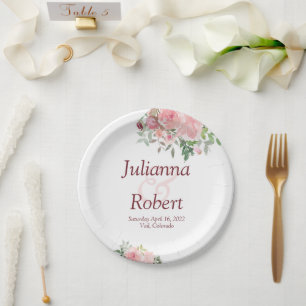 Blush pink watercolor floral   paper plates