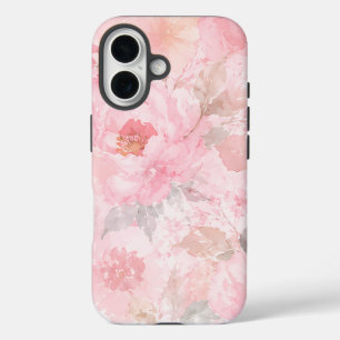 Blush Pink Watercolor Floral Pattern iPhone 16 Case