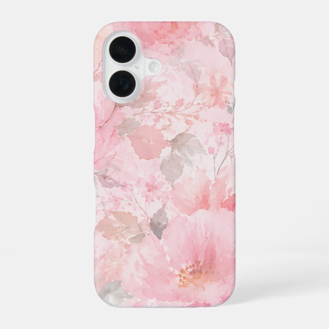 Blush Pink Watercolor Floral Pattern iPhone 16 Case (Back)