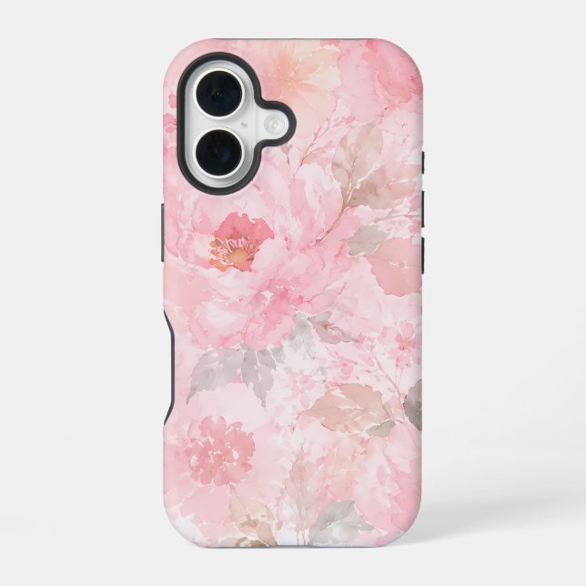 Blush Pink Watercolor Floral Pattern iPhone 16 Case (Back)