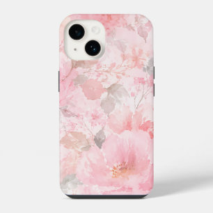 Blush Pink Watercolor Floral Pattern iPhone 14 Case