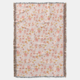 Blush Pink Watercolor Floral Pattern Throw Blanket