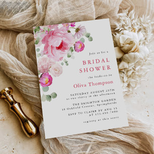 Blush Pink Watercolor Floral Peony Bridal Shower Invitation