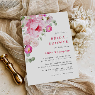 Blush Pink Watercolor Floral Peony Bridal Shower Invitation