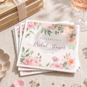 Blush Pink Watercolor Floral Peony Bridal Shower Napkin