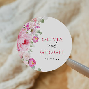 Blush Pink Watercolor Floral Peony Wedding Classic Round Sticker