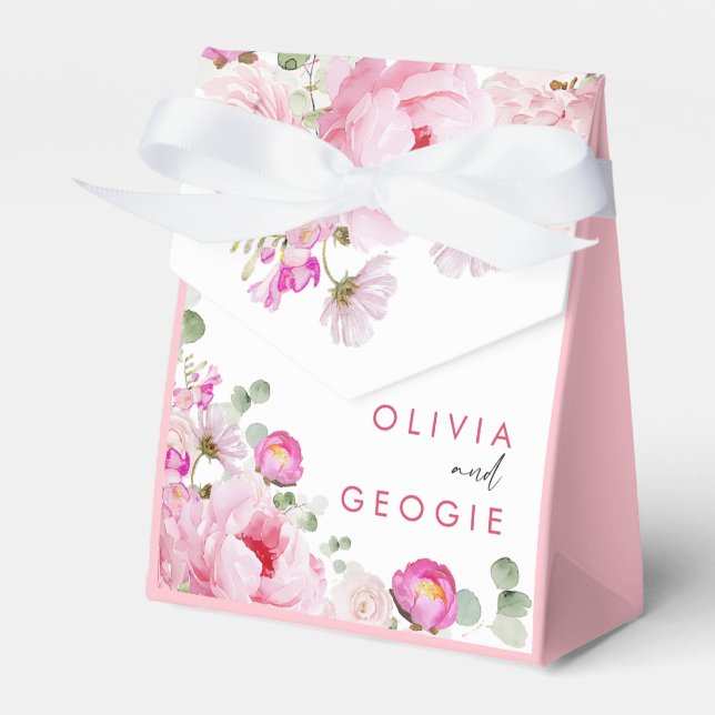 Blush Pink Watercolor Floral Peony Wedding Favour Box (Front Side)