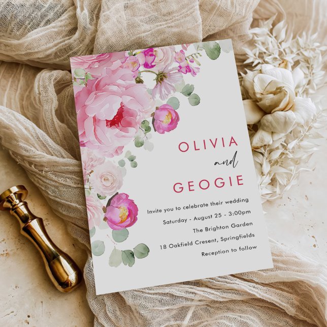 Blush Pink Watercolor Floral Peony Wedding Invitation (Creator Uploaded)