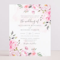 Blush Pink Watercolor Floral Peony Wedding Invite