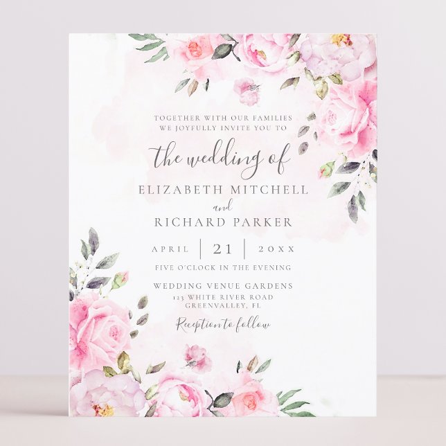 Blush Pink Watercolor Floral Peony Wedding Invite (Creator Uploaded)