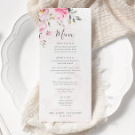 Blush Pink Watercolor Floral Peony Wedding Menu<br><div class="desc">This exquisite wedding menu card showcases a graceful blend of pink watercolor peonies and roses,  complemented by the elegant artistry of modern handwritten calligraphy. The romantic and vintage-inspired design is ideal for spring and summer weddings,  adding a touch of timeless elegance to the celebration.</div>