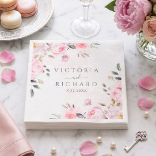 Blush Pink Watercolor Floral Peony Wedding Napkin