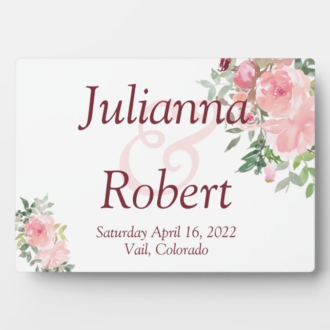 Blush pink watercolor floral    plaque (Front)