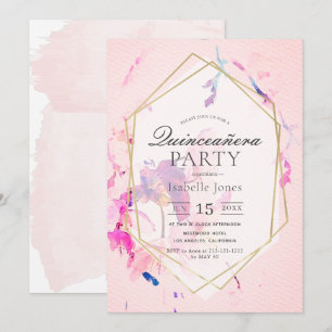 Blush Pink Watercolor Floral Quinceañera Invitation