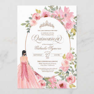 Blush Pink Watercolor Floral Quinceanera Invitation
