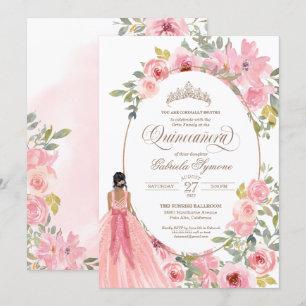 Blush Pink Watercolor Floral Quinceanera Invitation