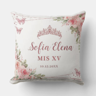 Blush Pink Watercolor Floral Quinceañera Tiara Cushion