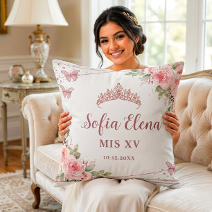 Blush Pink Watercolor Floral Quinceañera Tiara Cushion