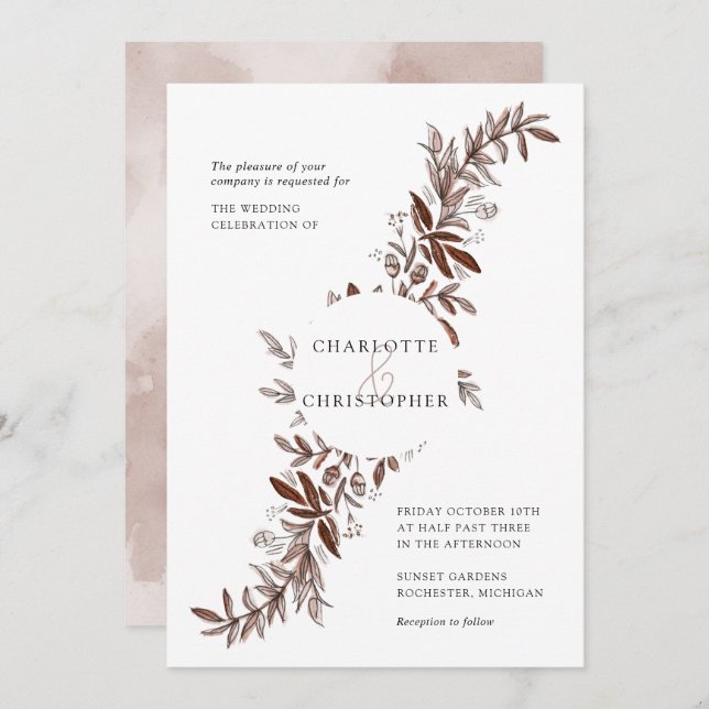 Blush pink watercolor floral roses wedding invitation (Front/Back)
