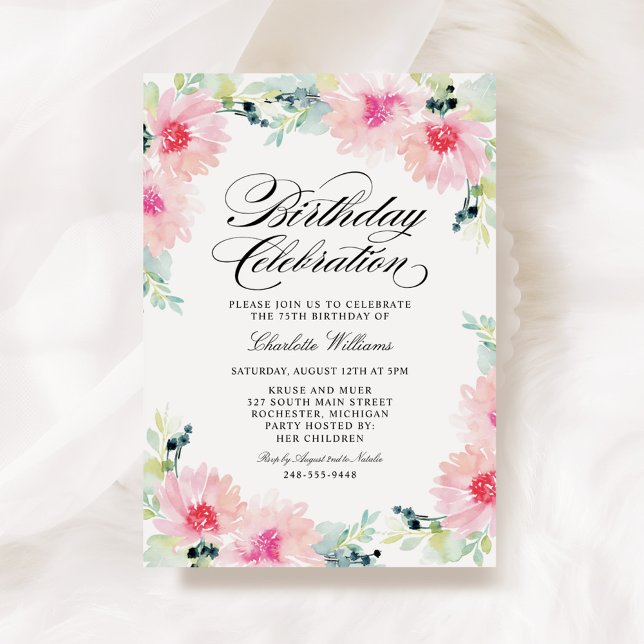 Blush Pink Watercolor Floral Spring Birthday Invitation (Creator Uploaded)